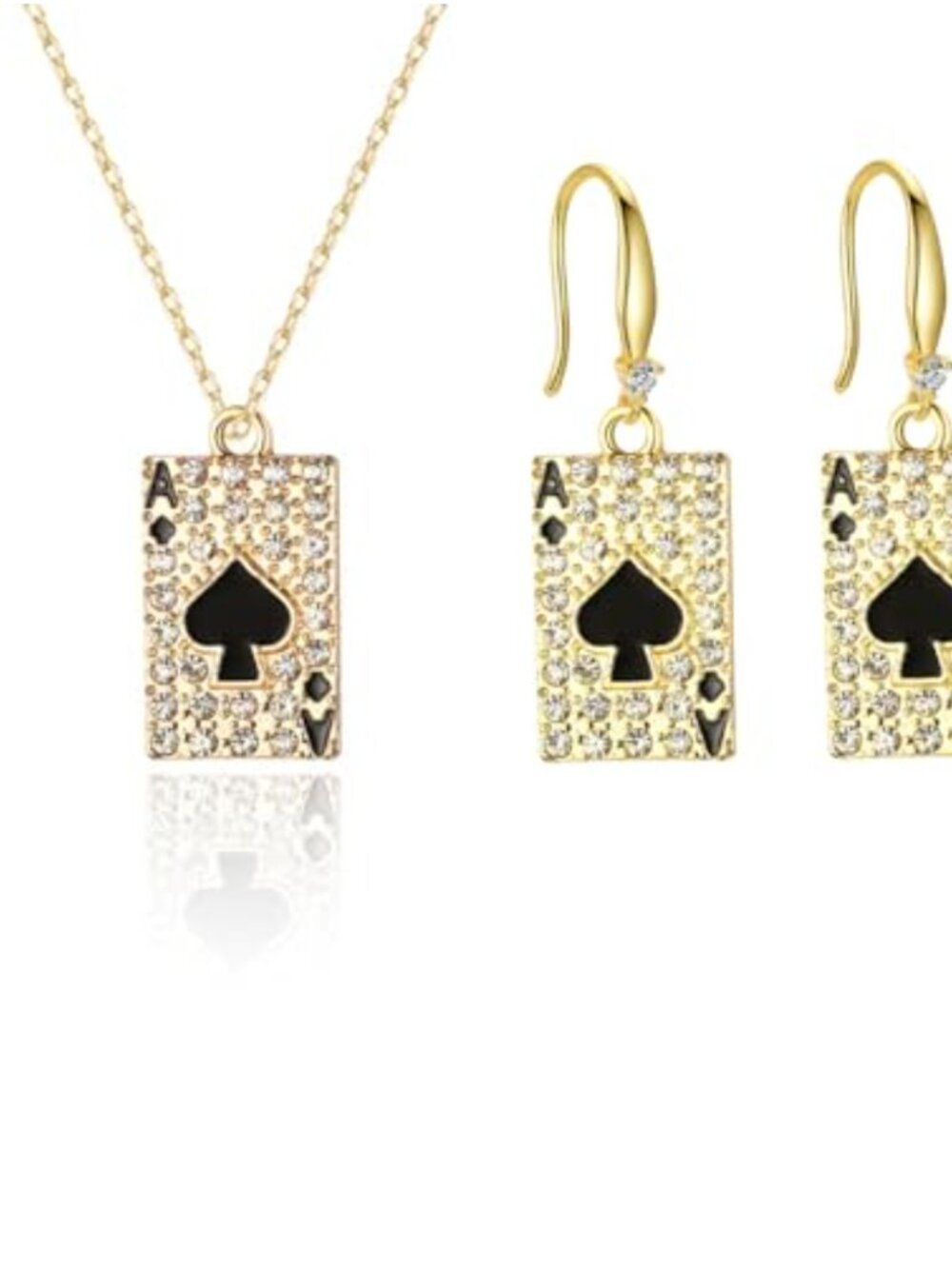 Punk Ace Playing Card Necklace Earring Set Rhinestone Zinc Alloy Jewelry Gift